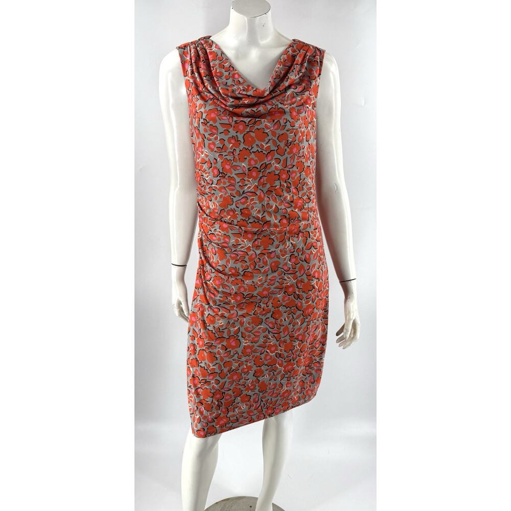 Spruce And Sage Gray Orange Floral Print Dress Size 0X (12) Cowl Neck Womens